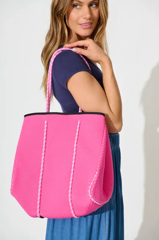 Rania Neoprene Tote Bag In Hot Pink sold by St Frock