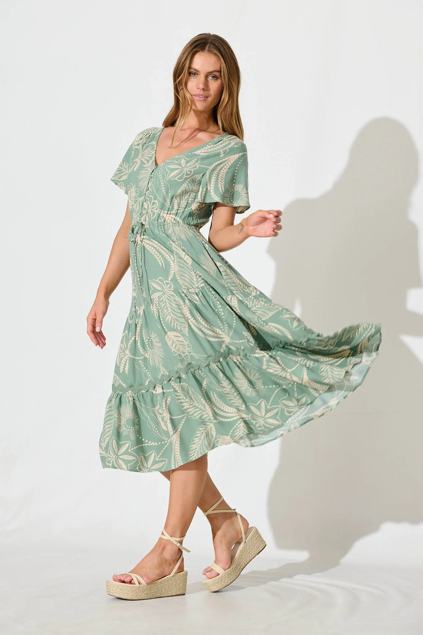 Laconia Midi Dress In Khaki Print with Ric Rac Trim sold by St Frock product image thumbnail 3