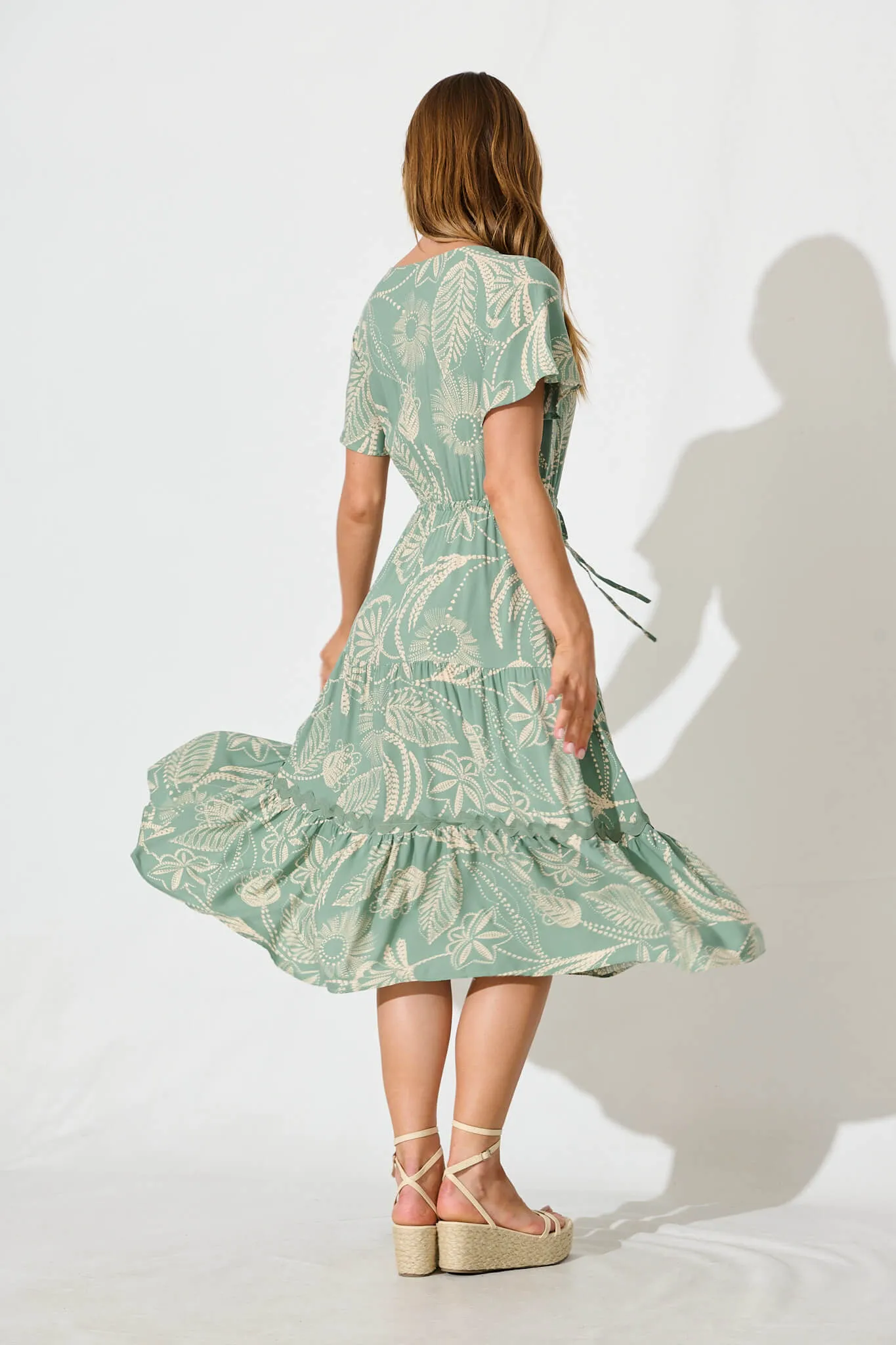 Laconia Midi Dress In Khaki Print with Ric Rac Trim sold by St Frock product image thumbnail 4