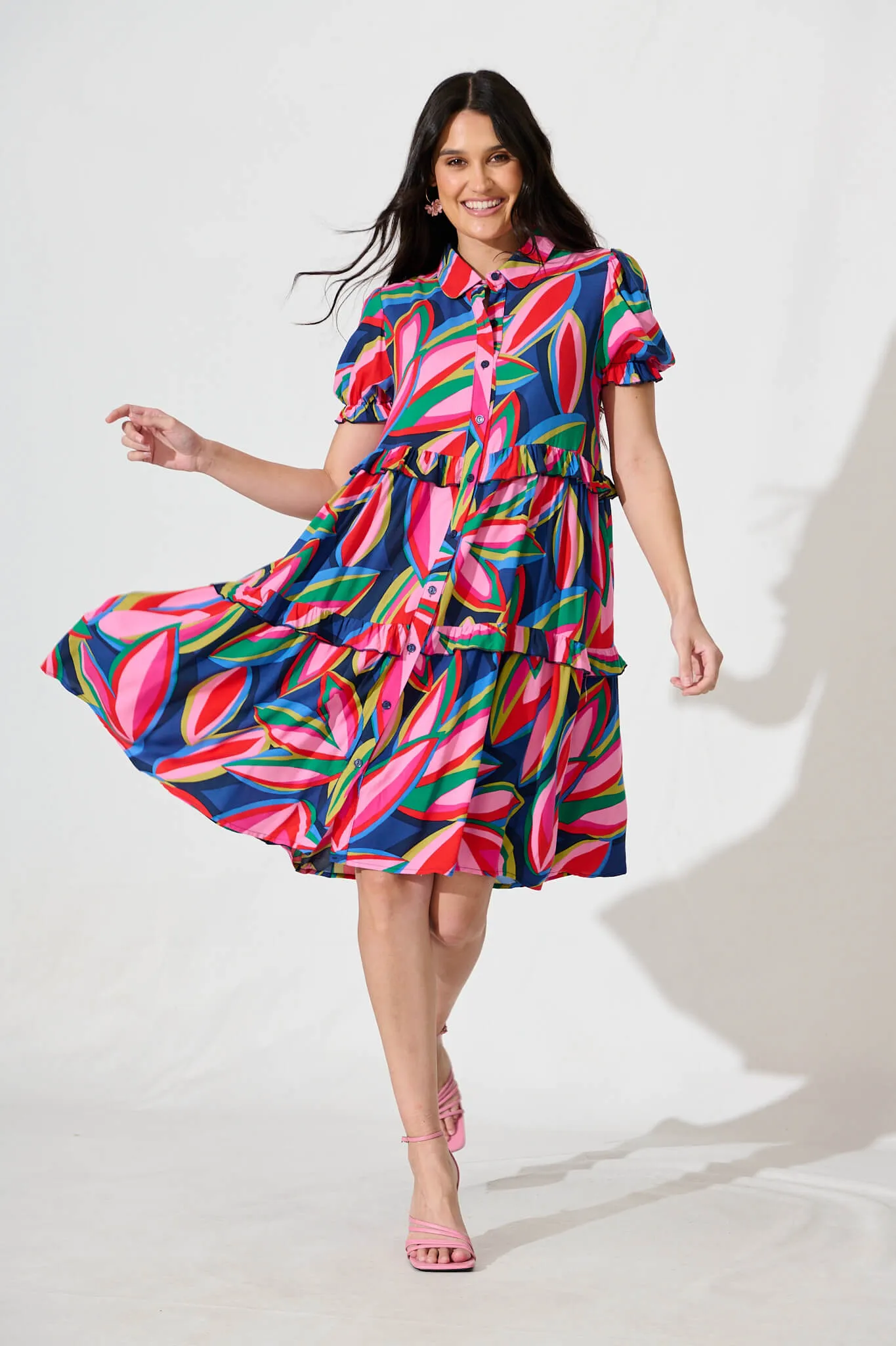 Power Of Love Shirt Dress In Navy With Multi Print sold by St Frock
