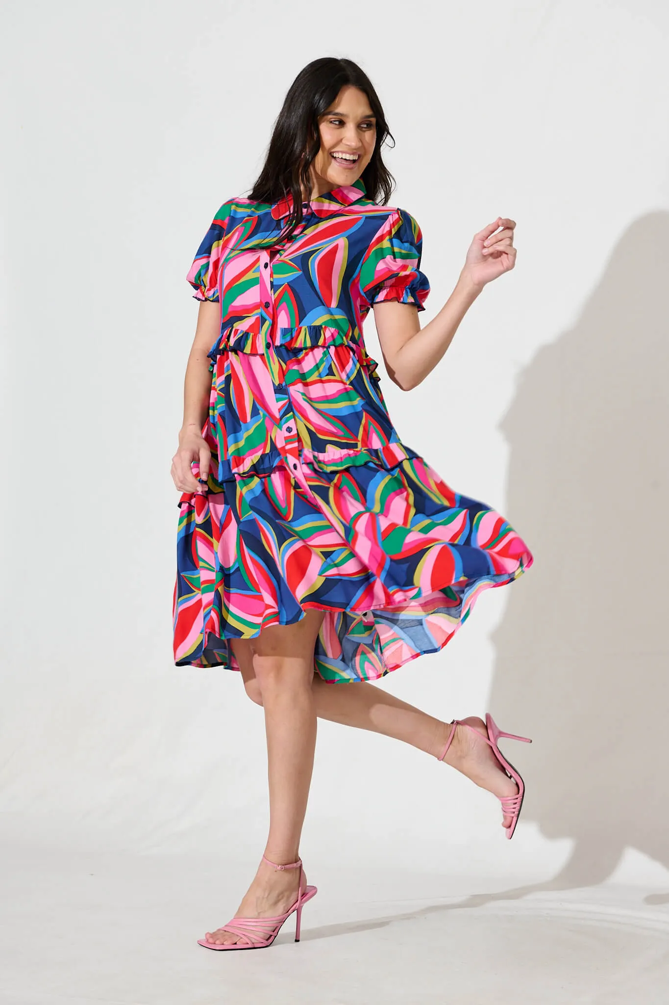 Power Of Love Shirt Dress In Navy With Multi Print sold by St Frock product image thumbnail 3
