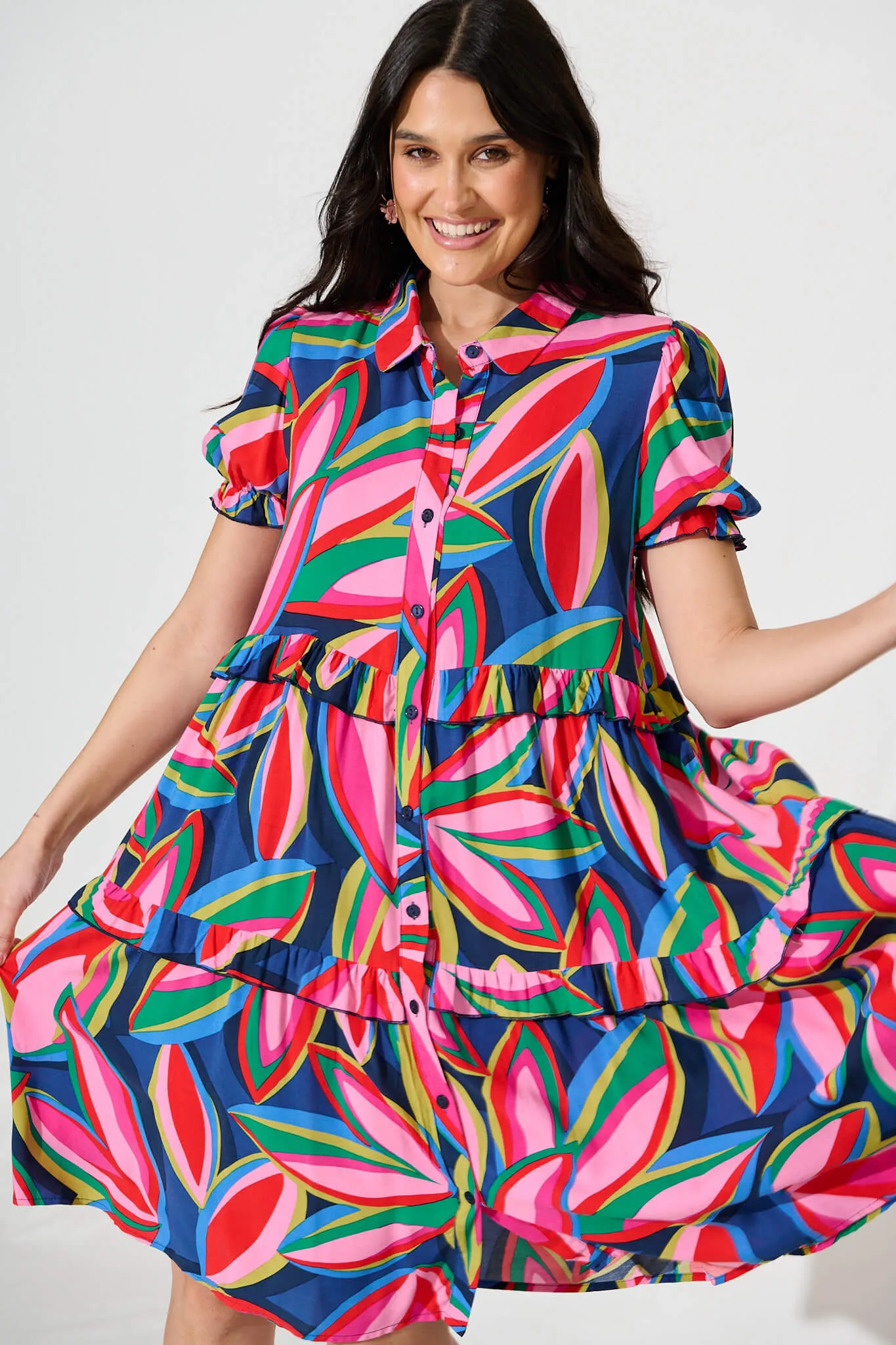 Power Of Love Shirt Dress In Navy With Multi Print sold by St Frock product image thumbnail 2