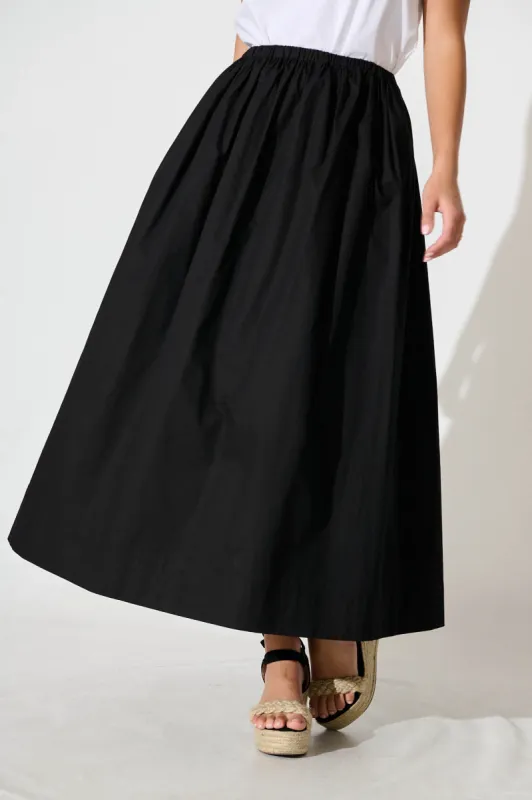 Keeney Maxi Skirt in Black Cotton sold by St Frock