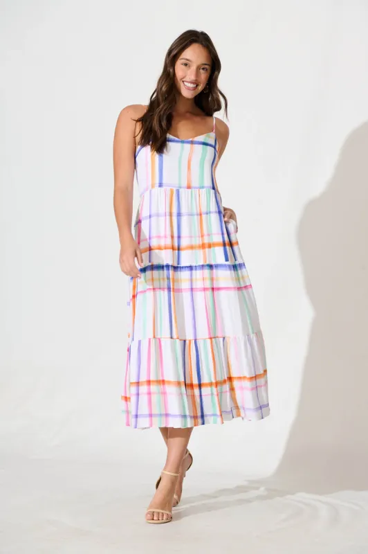 Kavala Midi Sundress in White with Multi Check sold by St Frock