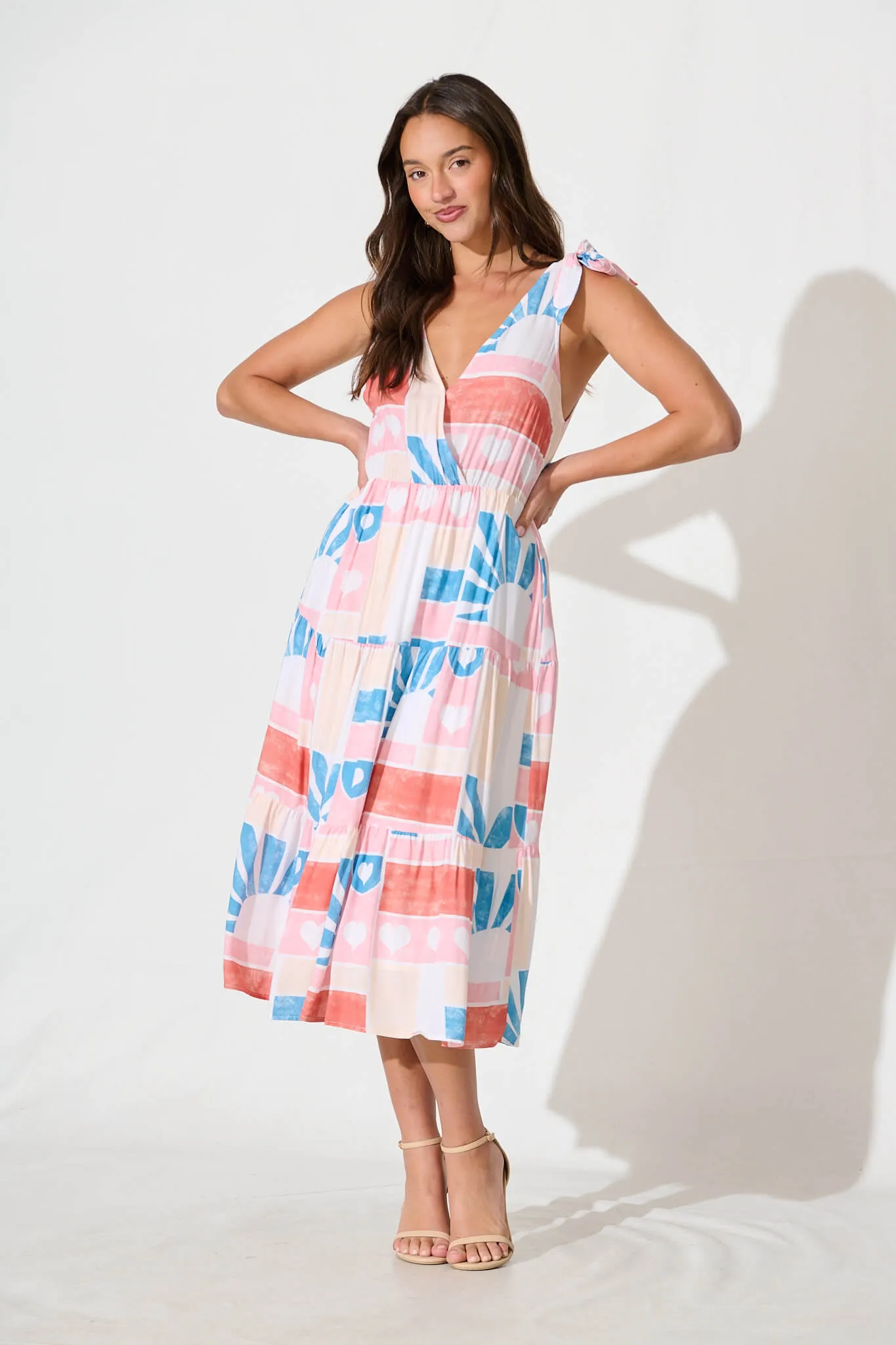 Shailene Midi Dress in White Multi Heart Print sold by St Frock