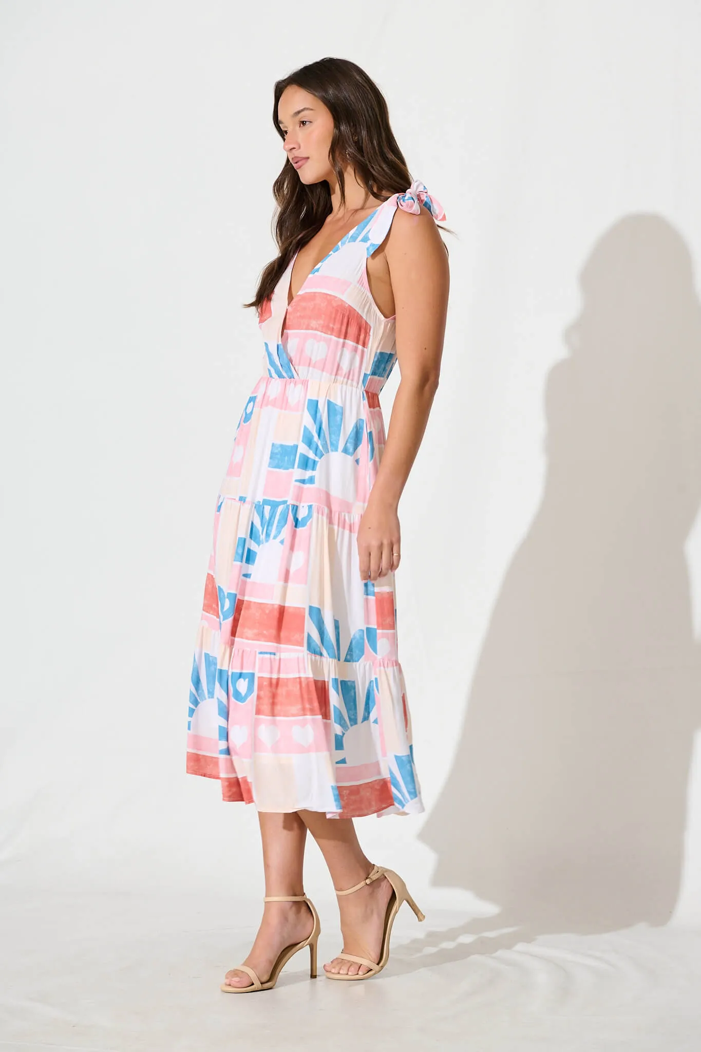 Shailene Midi Dress in White Multi Heart Print sold by St Frock product image thumbnail 3