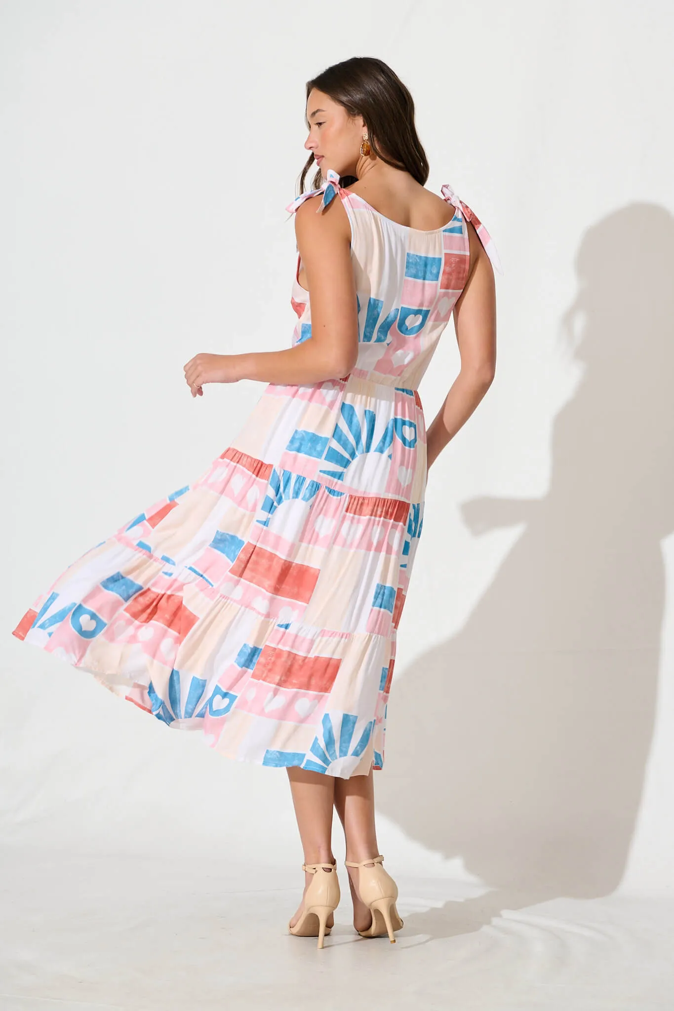 Shailene Midi Dress in White Multi Heart Print sold by St Frock product image thumbnail 4