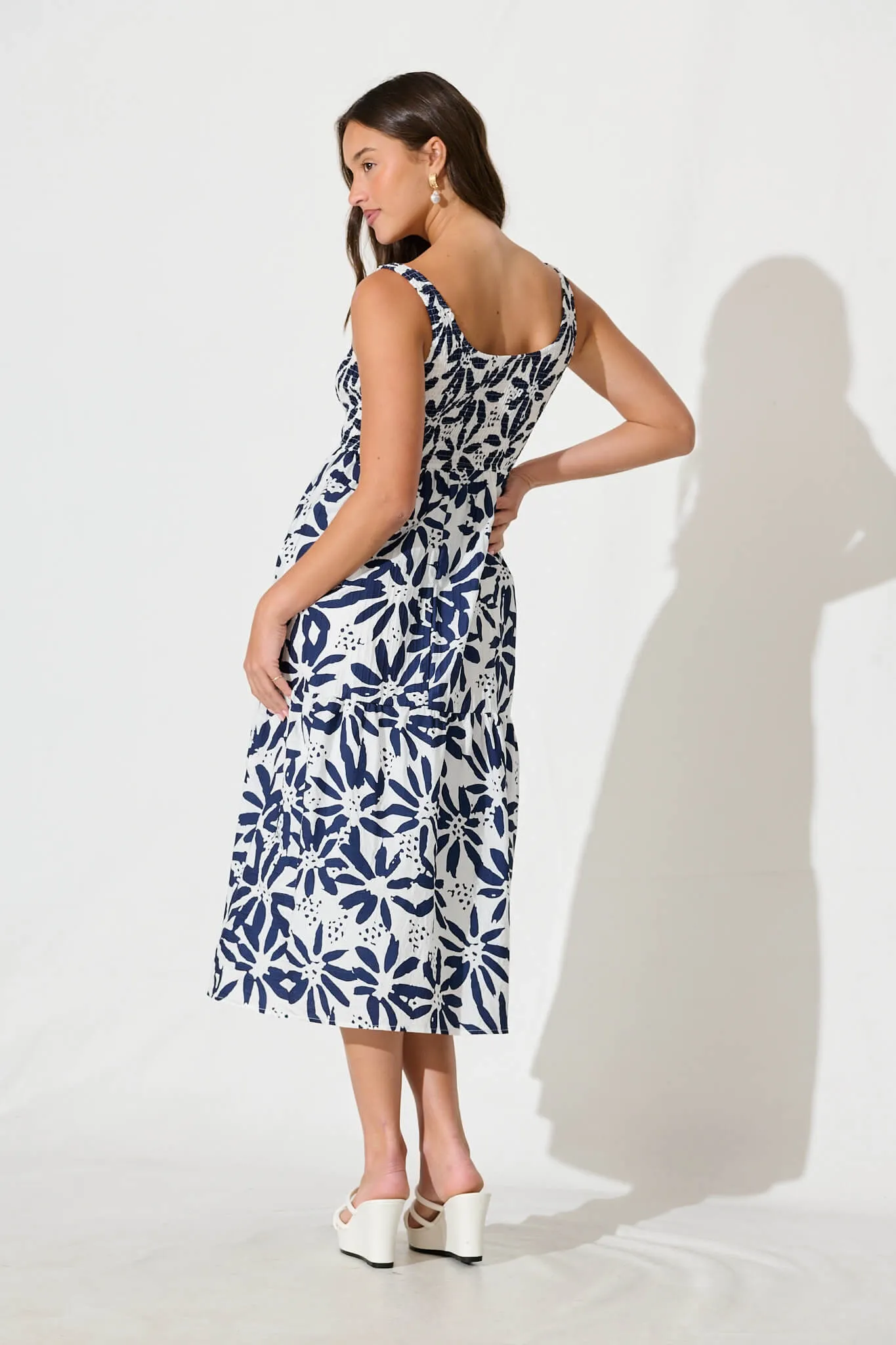 Caribbean Midi Dress In White with Navy Flower sold by St Frock product image thumbnail 4
