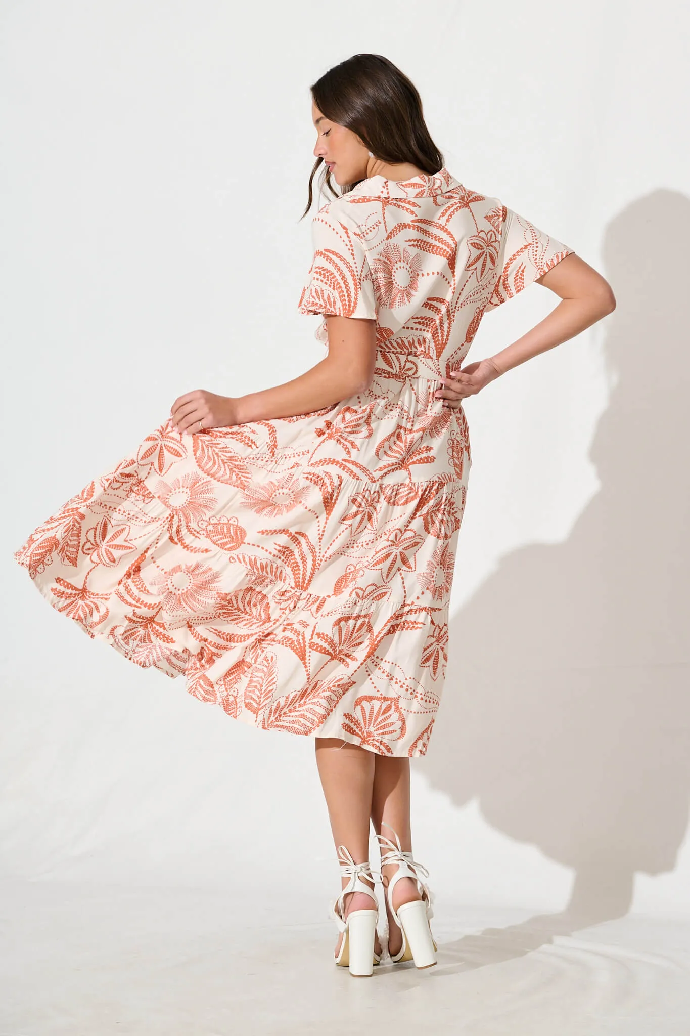 Samsara Midi Shirt Dress in Cream with Rust sold by St Frock product image thumbnail 4