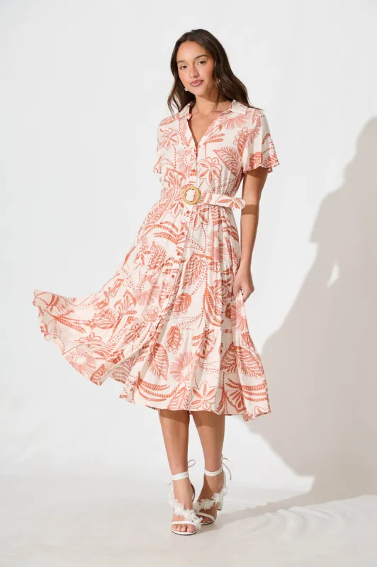 Samsara Midi Shirt Dress in Cream with Rust sold by St Frock