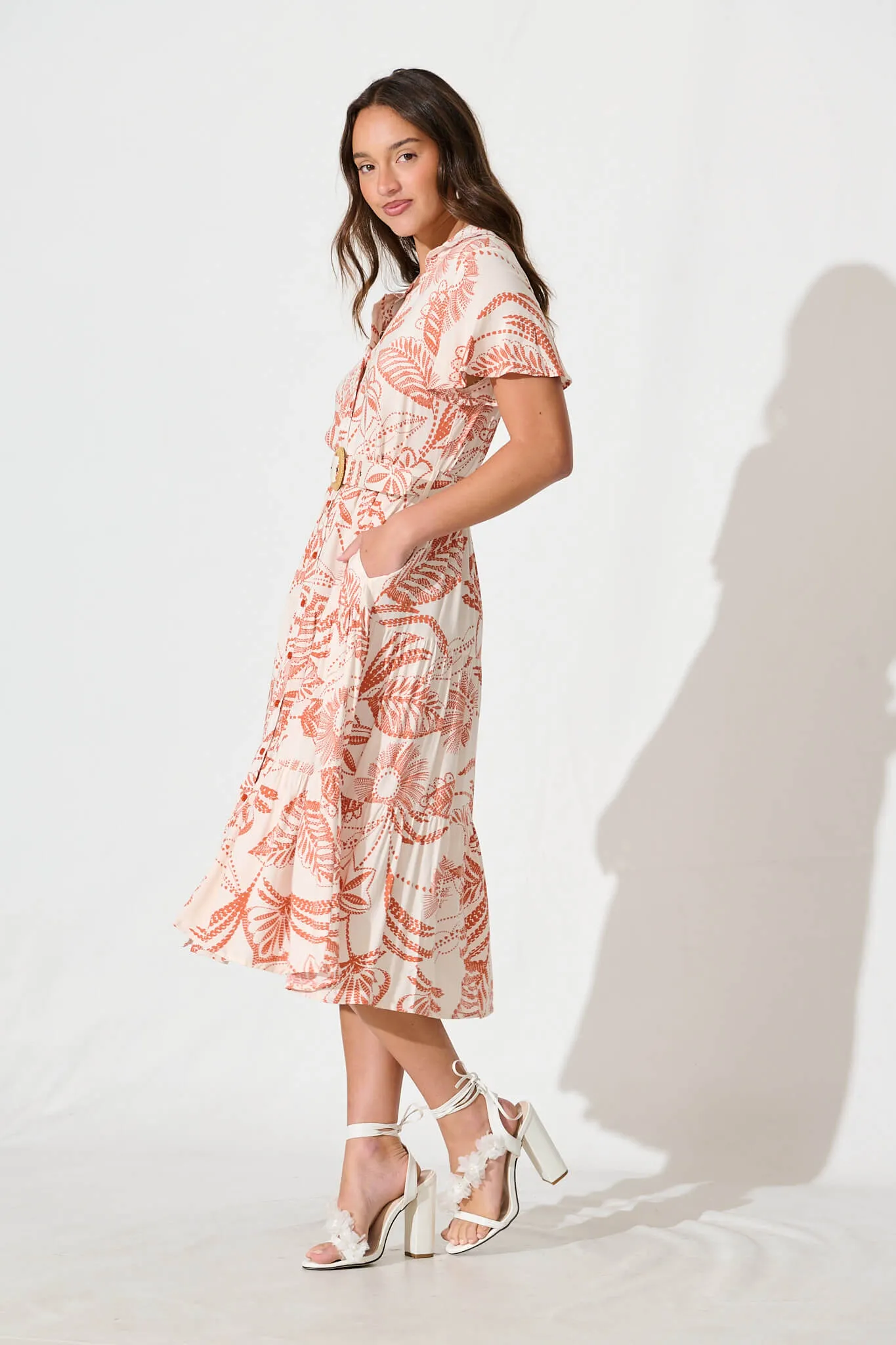 Samsara Midi Shirt Dress in Cream with Rust sold by St Frock product image thumbnail 3