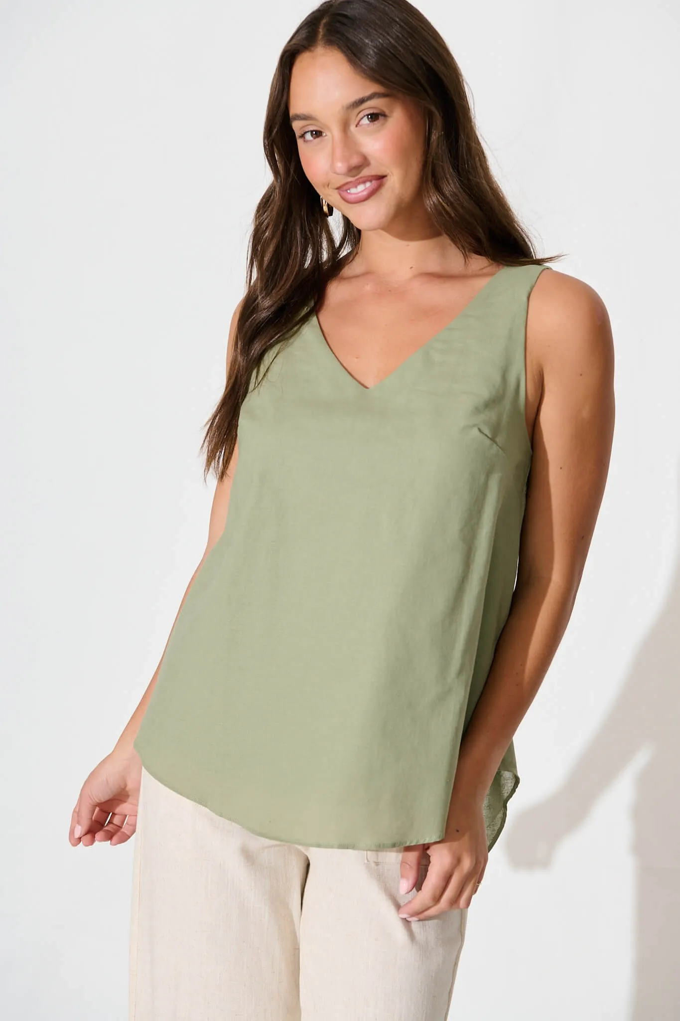 Kaycie Top in Sage Green Cotton Linen sold by St Frock