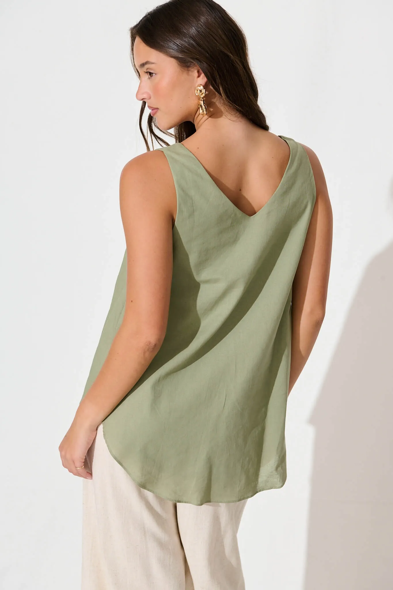 Kaycie Top in Sage Green Cotton Linen sold by St Frock product image thumbnail 3