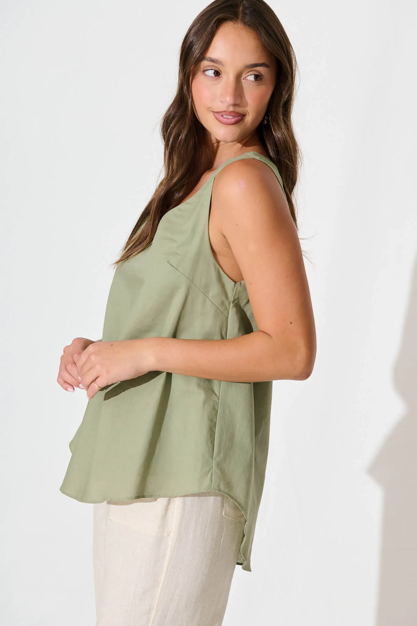 Kaycie Top in Sage Green Cotton Linen sold by St Frock product image thumbnail 2