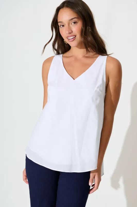 Kaycie Top in White Cotton Linen sold by St Frock