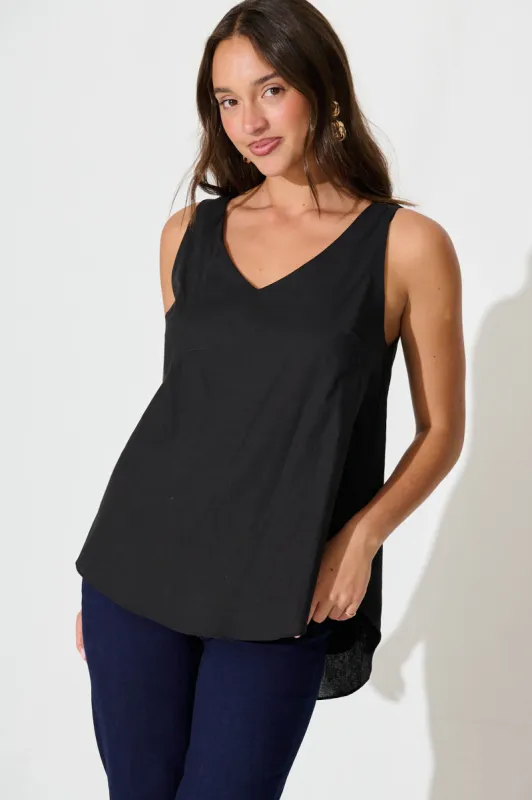 Kaycie Top in Black Cotton Linen sold by St Frock