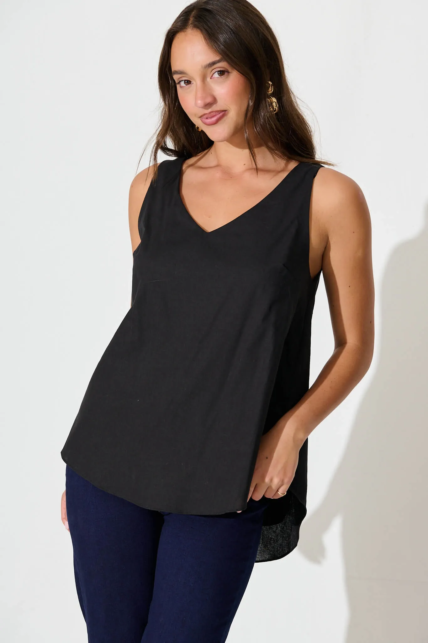 Kaycie Top in Black Cotton Linen sold by St Frock