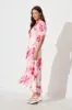 Annina Midi Wrap Dress in White with Pink Floral Linen Blend sold by St Frock