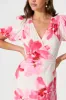 Annina Midi Wrap Dress in White with Pink Floral Linen Blend sold by St Frock
