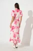 Annina Midi Wrap Dress in White with Pink Floral Linen Blend sold by St Frock