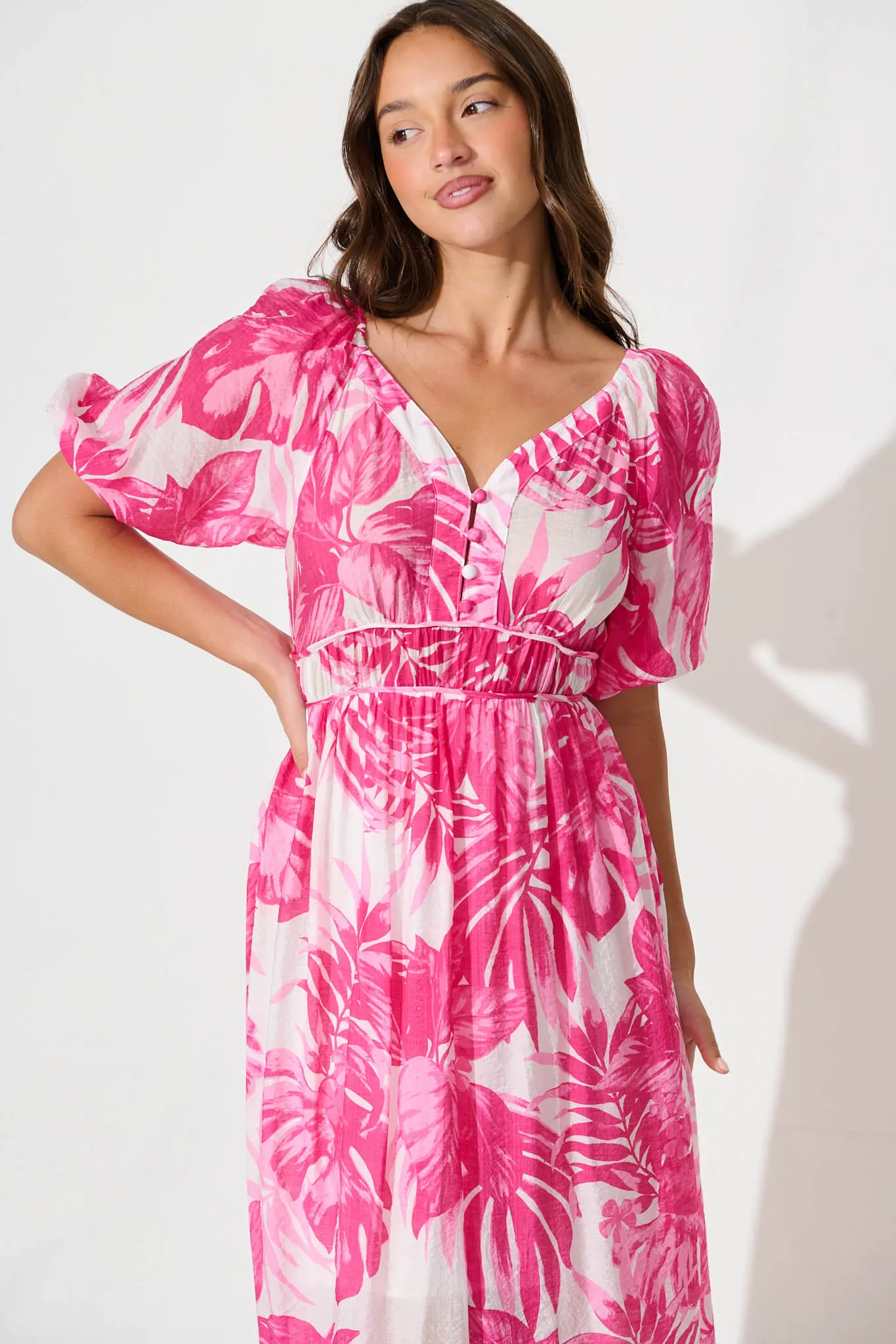 Lavita Midi Dress in Pink Leaf Print sold by St Frock product image thumbnail 2