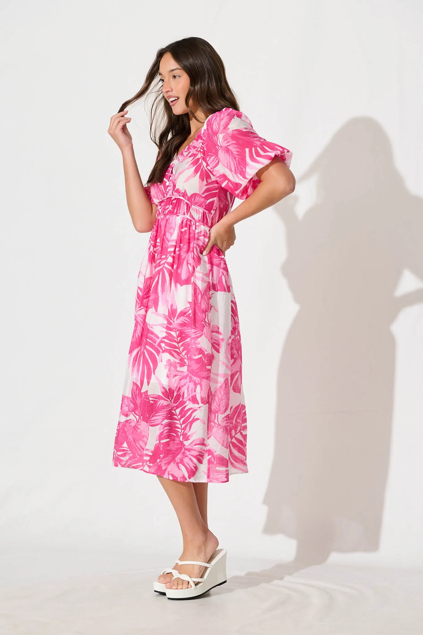 Lavita Midi Dress in Pink Leaf Print sold by St Frock product image thumbnail 3