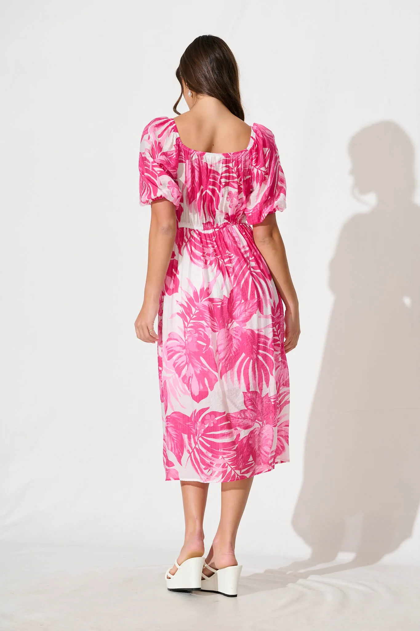 Lavita Midi Dress in Pink Leaf Print sold by St Frock product image thumbnail 4