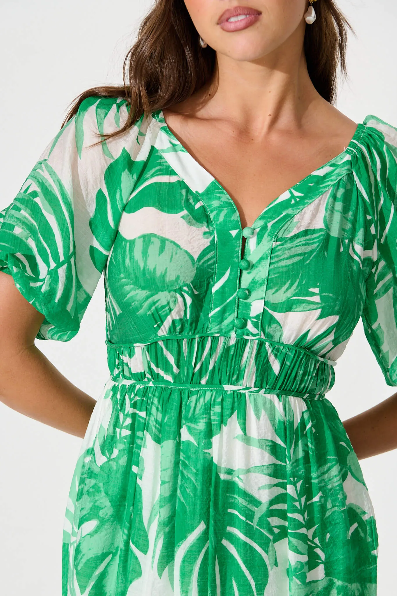 Lavita Midi Dress in Green Leaf Print sold by St Frock product image thumbnail 5