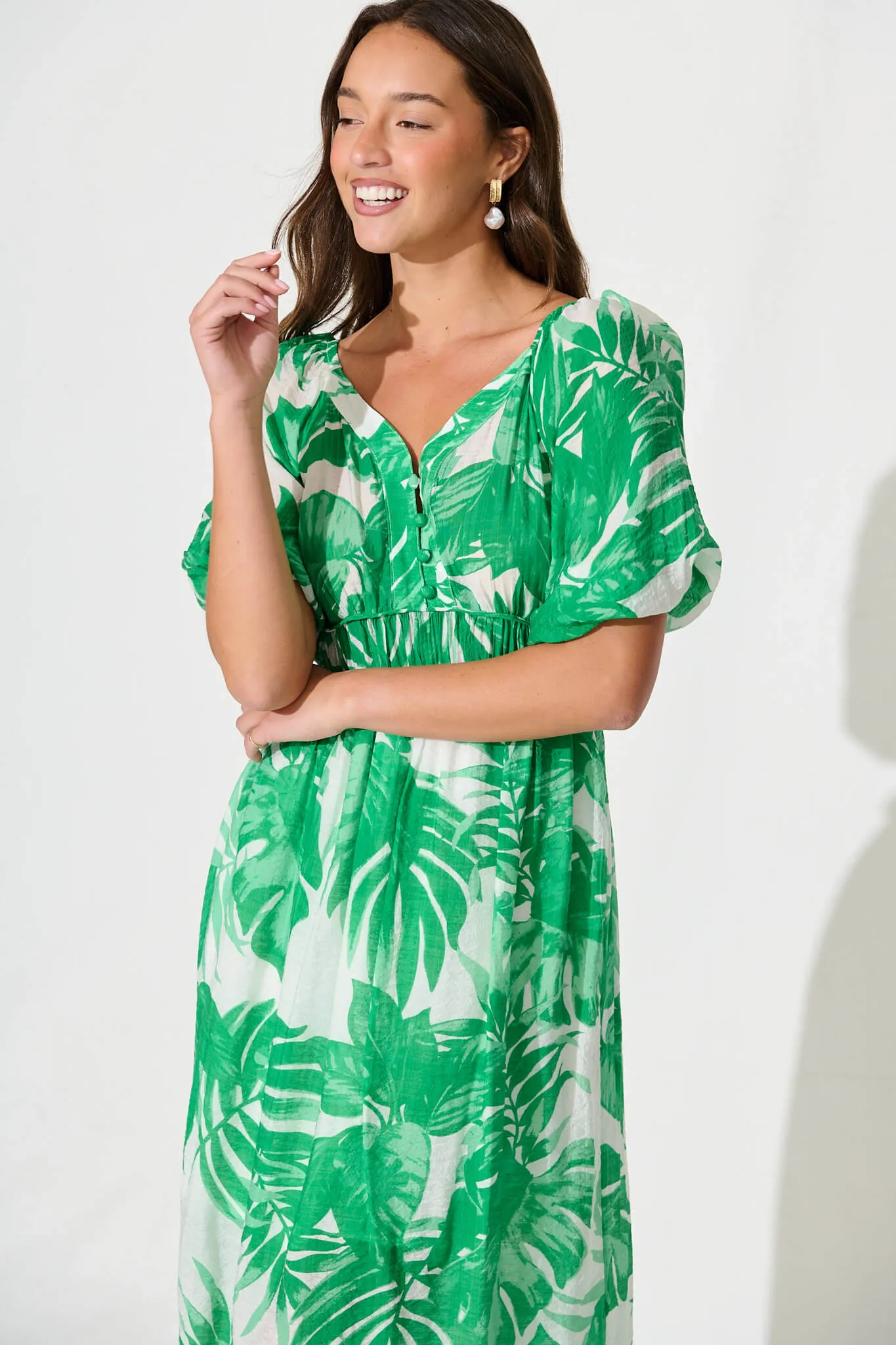 Lavita Midi Dress in Green Leaf Print sold by St Frock product image thumbnail 2