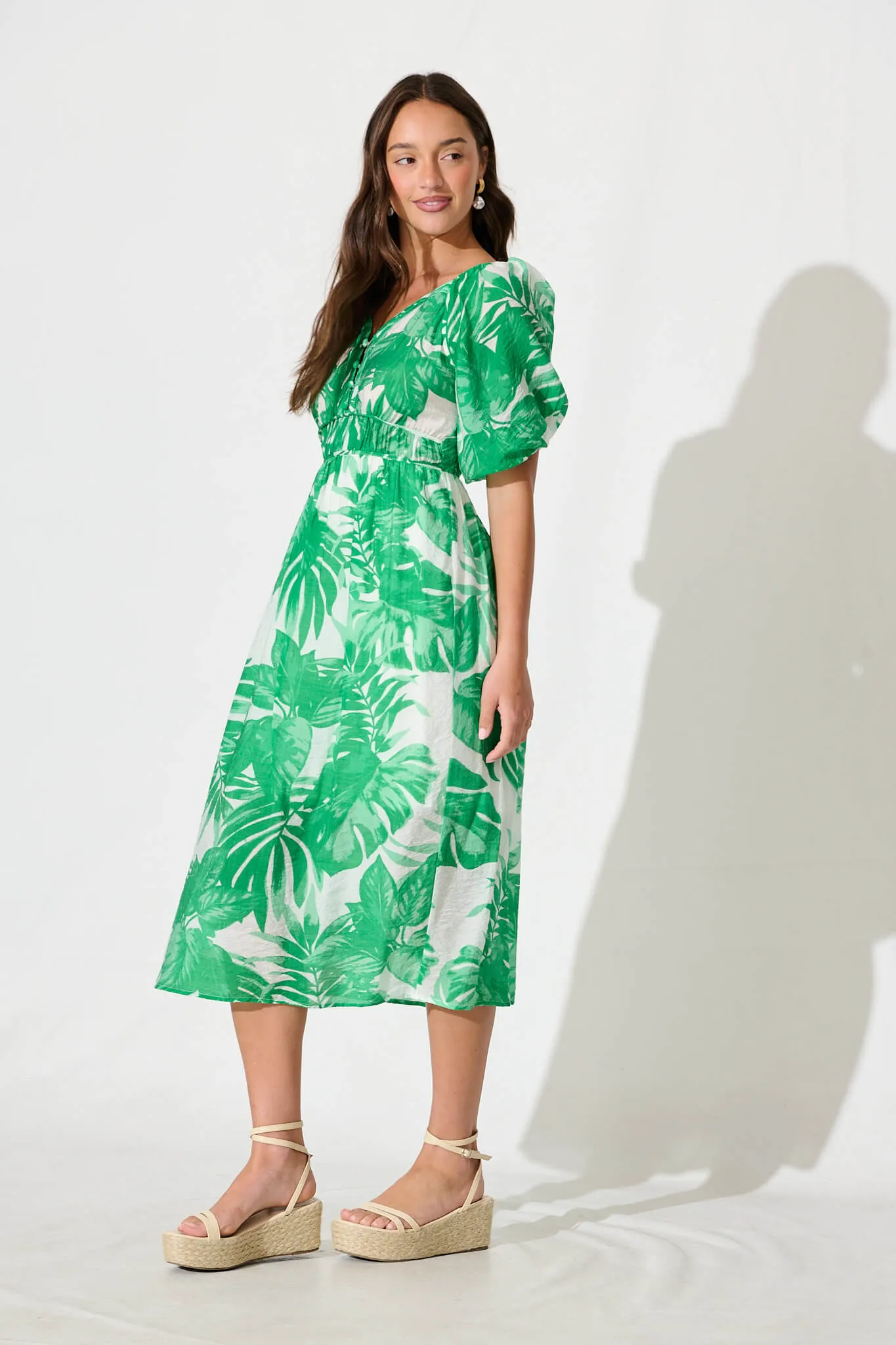 Lavita Midi Dress in Green Leaf Print sold by St Frock product image thumbnail 3