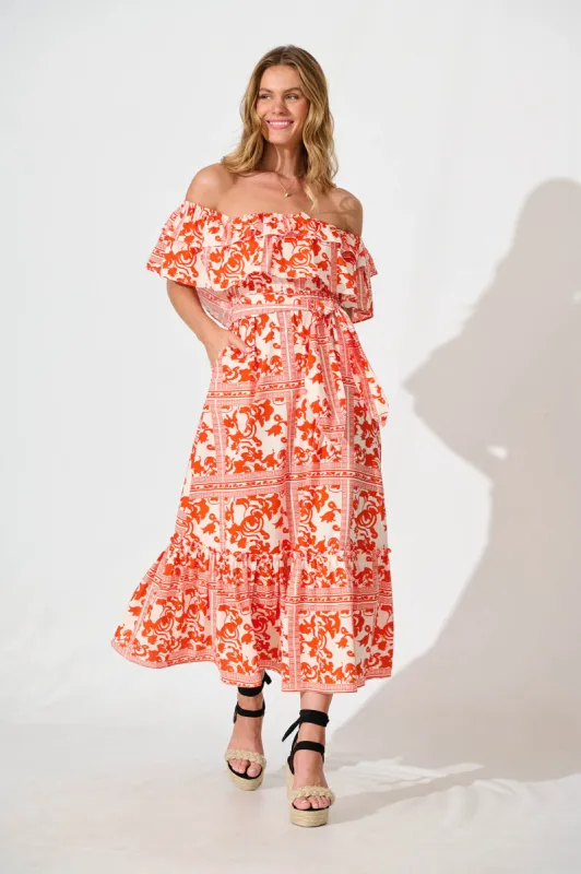 Lula Maxi Dress In Red Print Cotton sold by St Frock