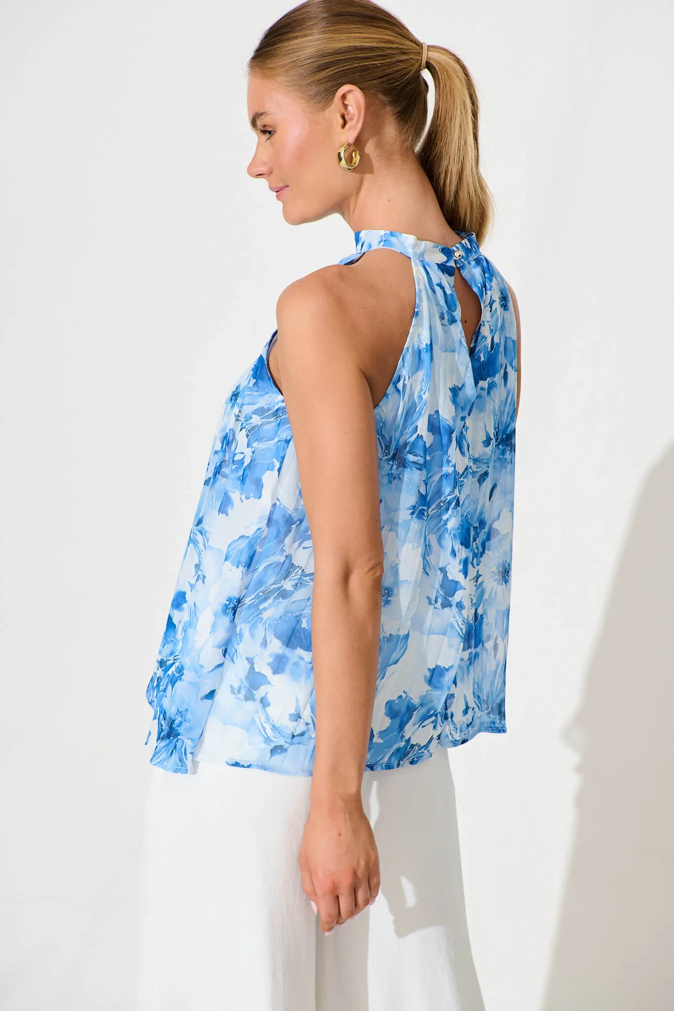 Roxie Top in White and Blue Floral Chiffon sold by St Frock product image thumbnail 3