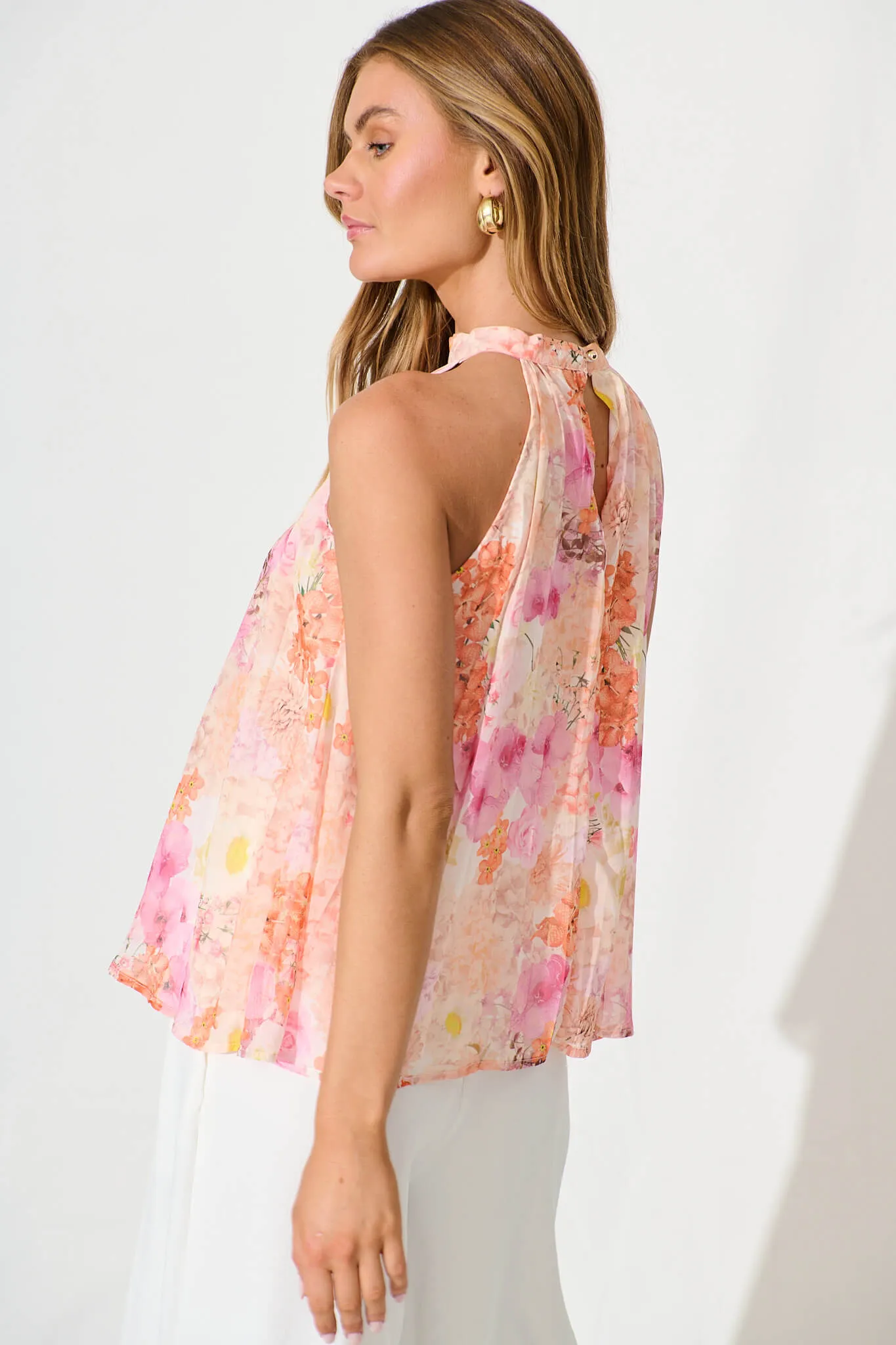 Roxie Top in Pink and Orange Floral Chiffon sold by St Frock product image thumbnail 3