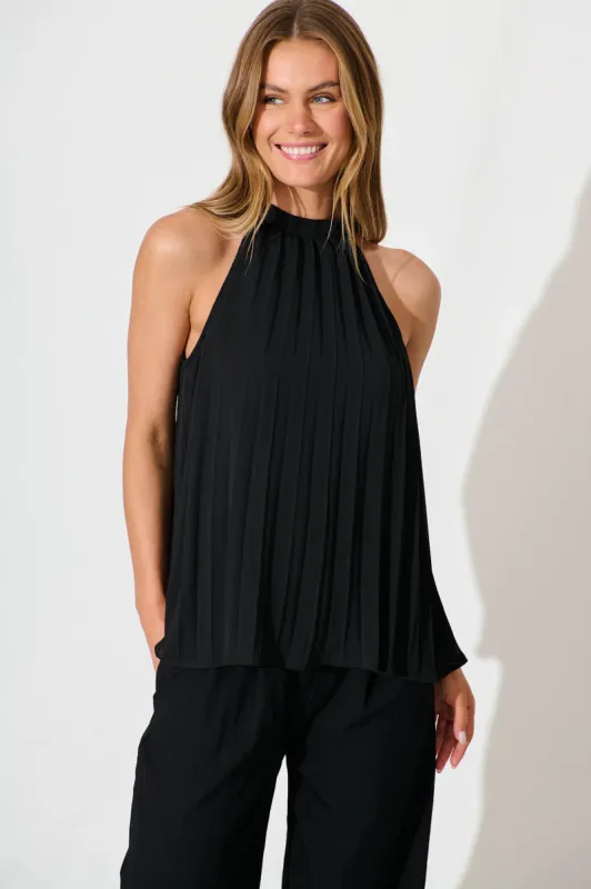 Roxie Top in Black Pleated Chiffon sold by St Frock