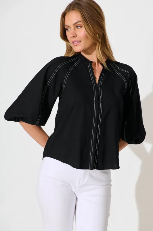 Fabiana Shirt in Black Cotton Blend sold by St Frock