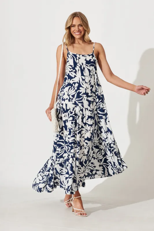 Matilda Maxi Sundress In Navy With Cream Floral sold by St Frock