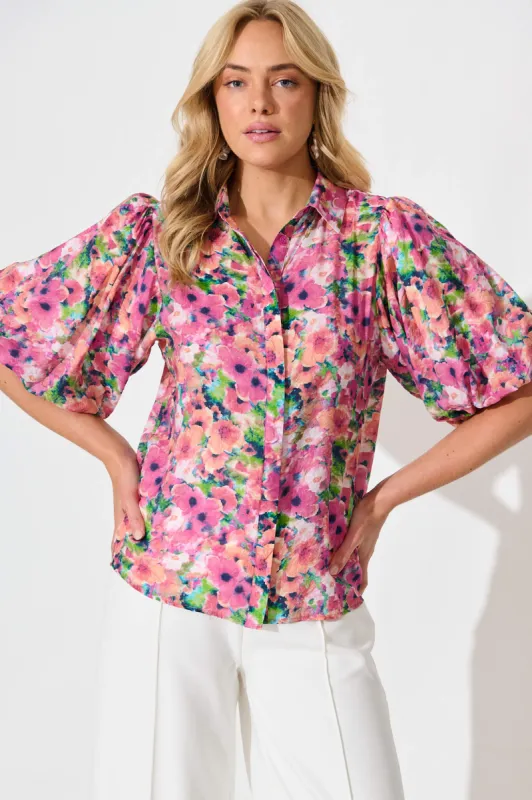 Aeryn Shirt in Pink Multi Floral sold by St Frock