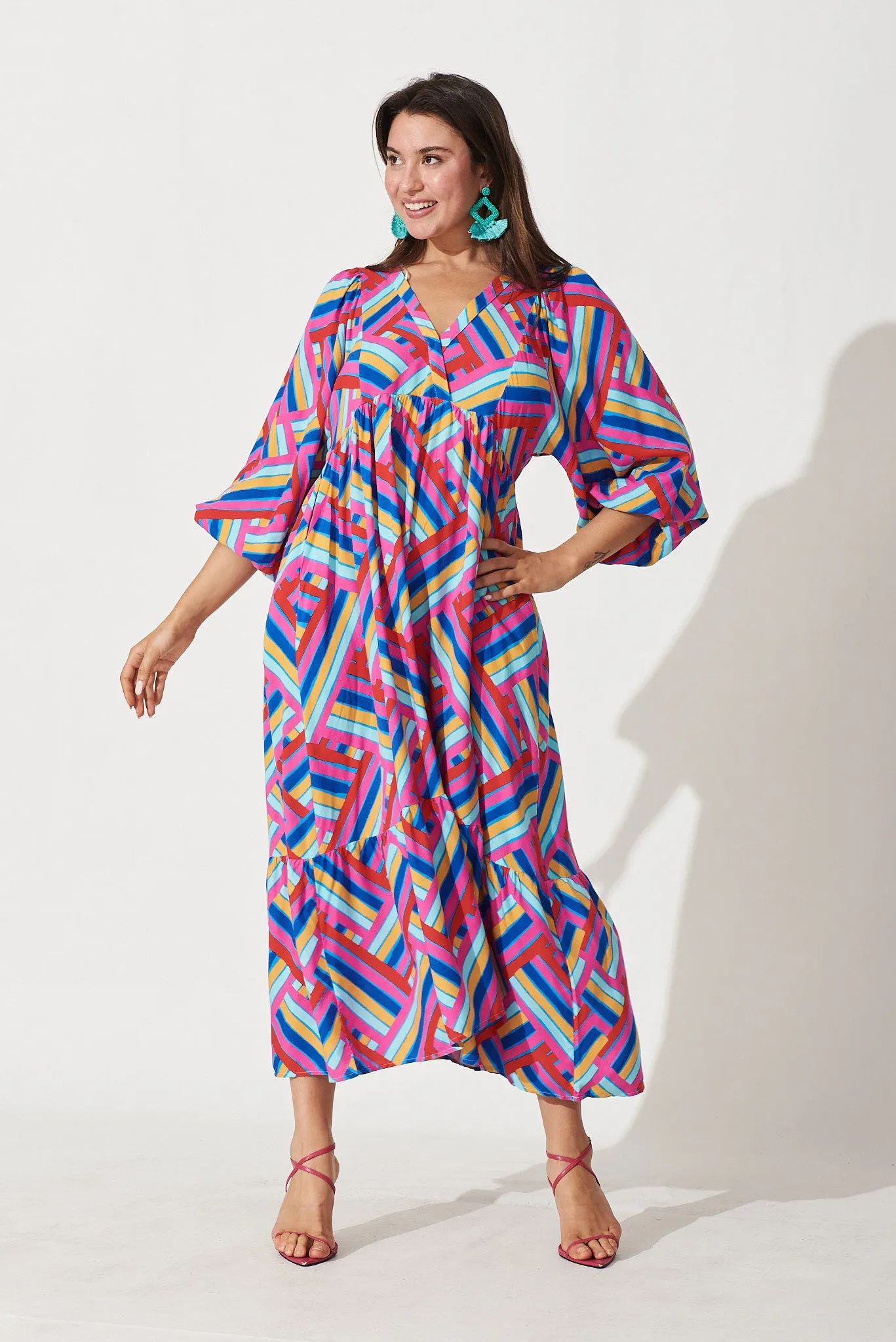 Annika Midi Dress In Multi Geometric Print sold by St Frock