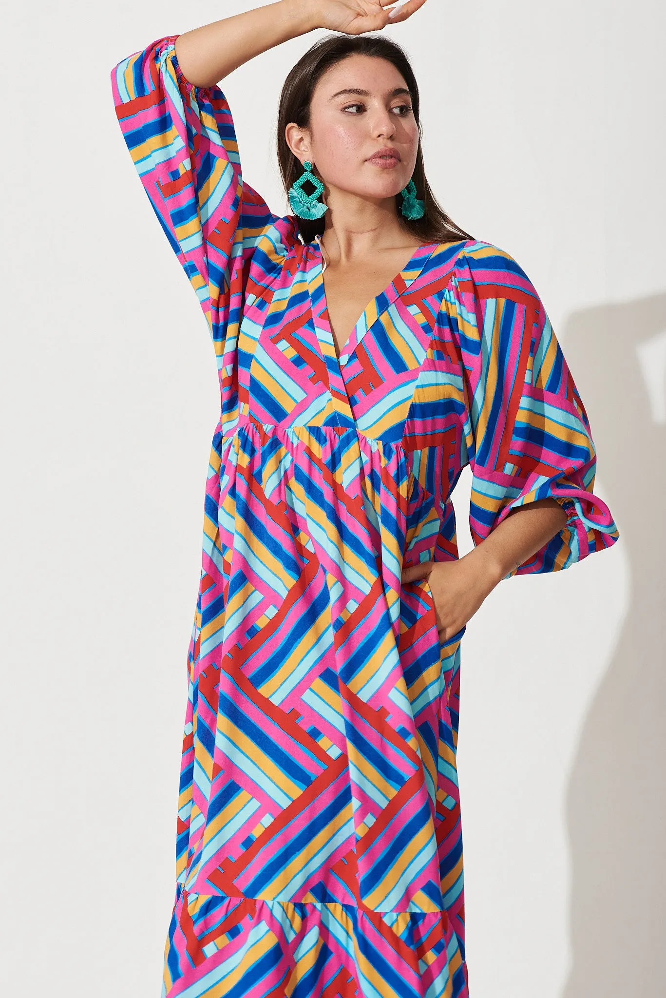 Annika Midi Dress In Multi Geometric Print sold by St Frock product image thumbnail 2