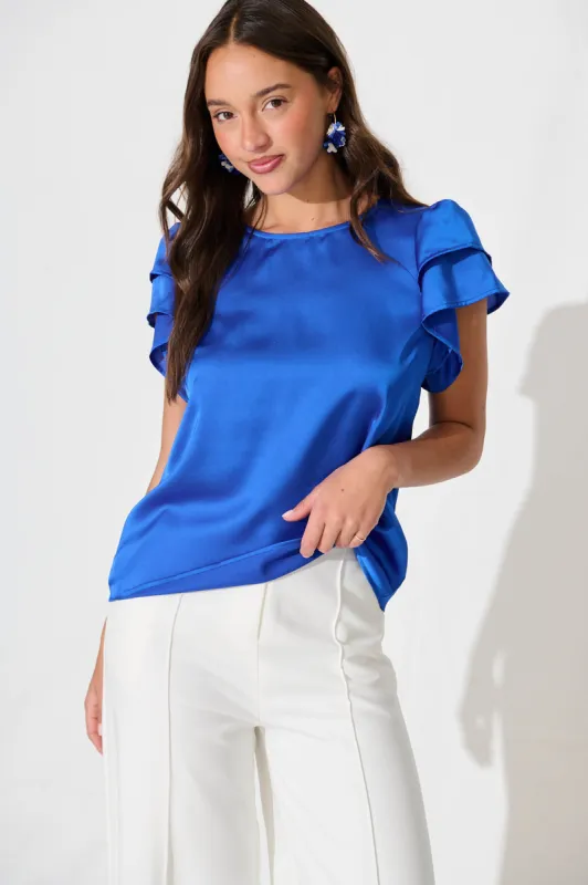 Tasmyn Top In Cobalt Blue Satin sold by St Frock