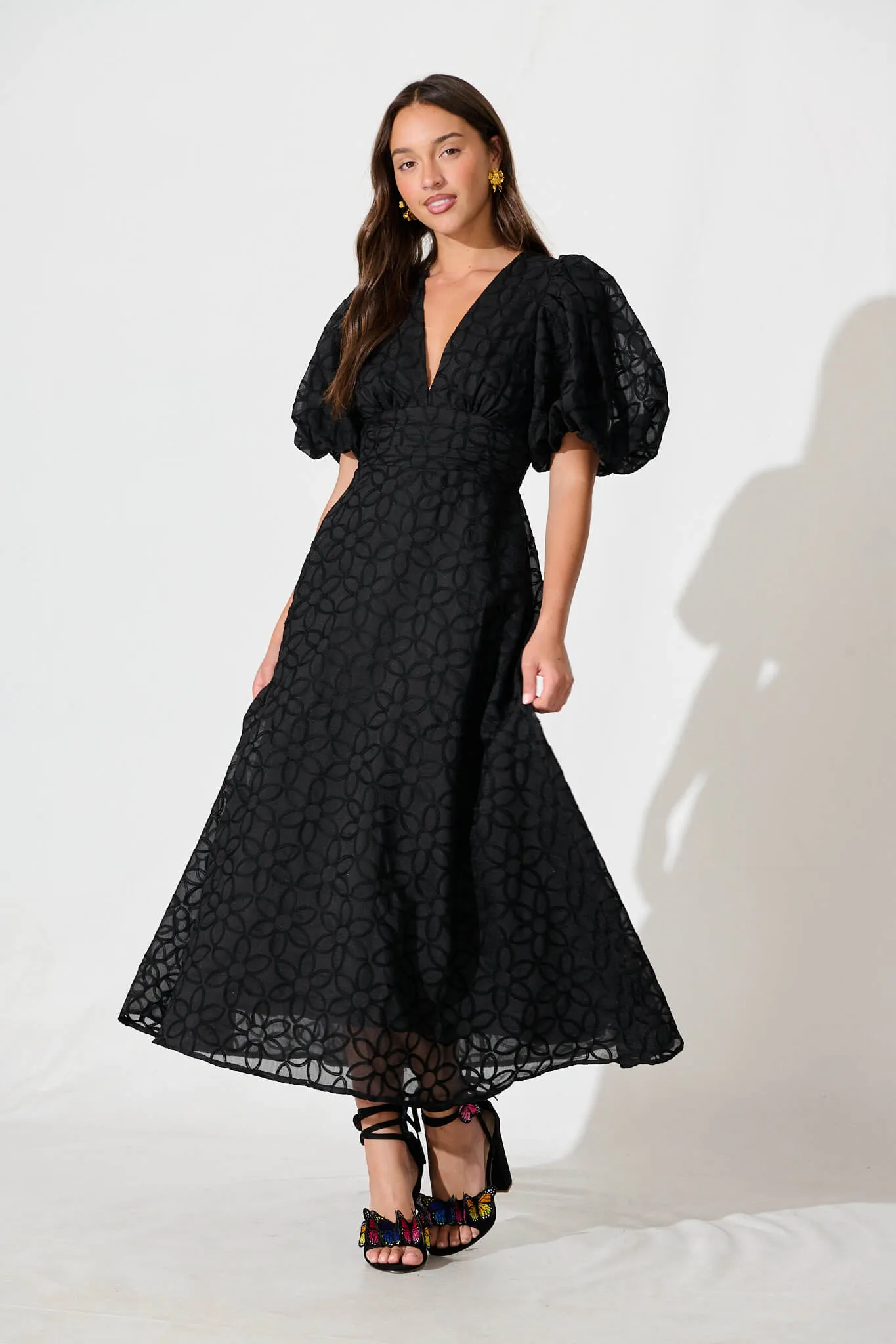 PRE ORDER Countess Maxi Dress In Black Embroidered Organza sold by St Frock