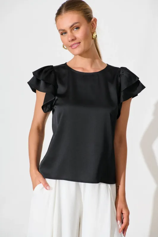 Tasmyn Top In Black Satin sold by St Frock