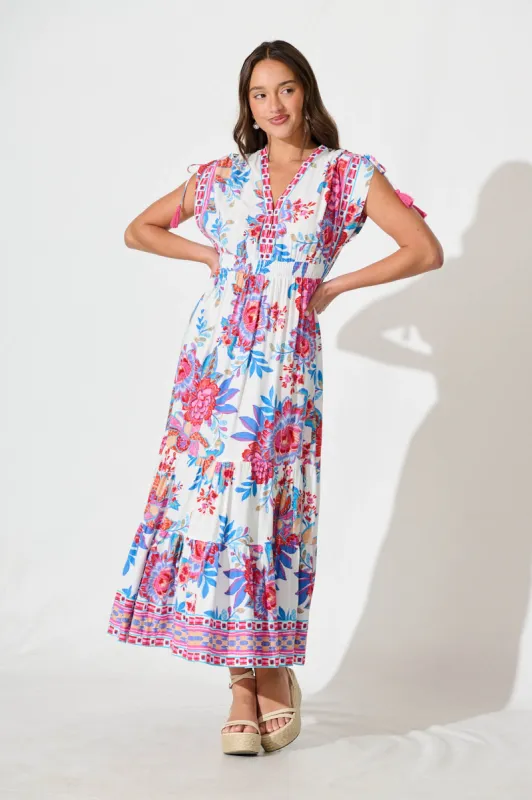 Olina Maxi Dress In Pink Floral Border Print sold by St Frock