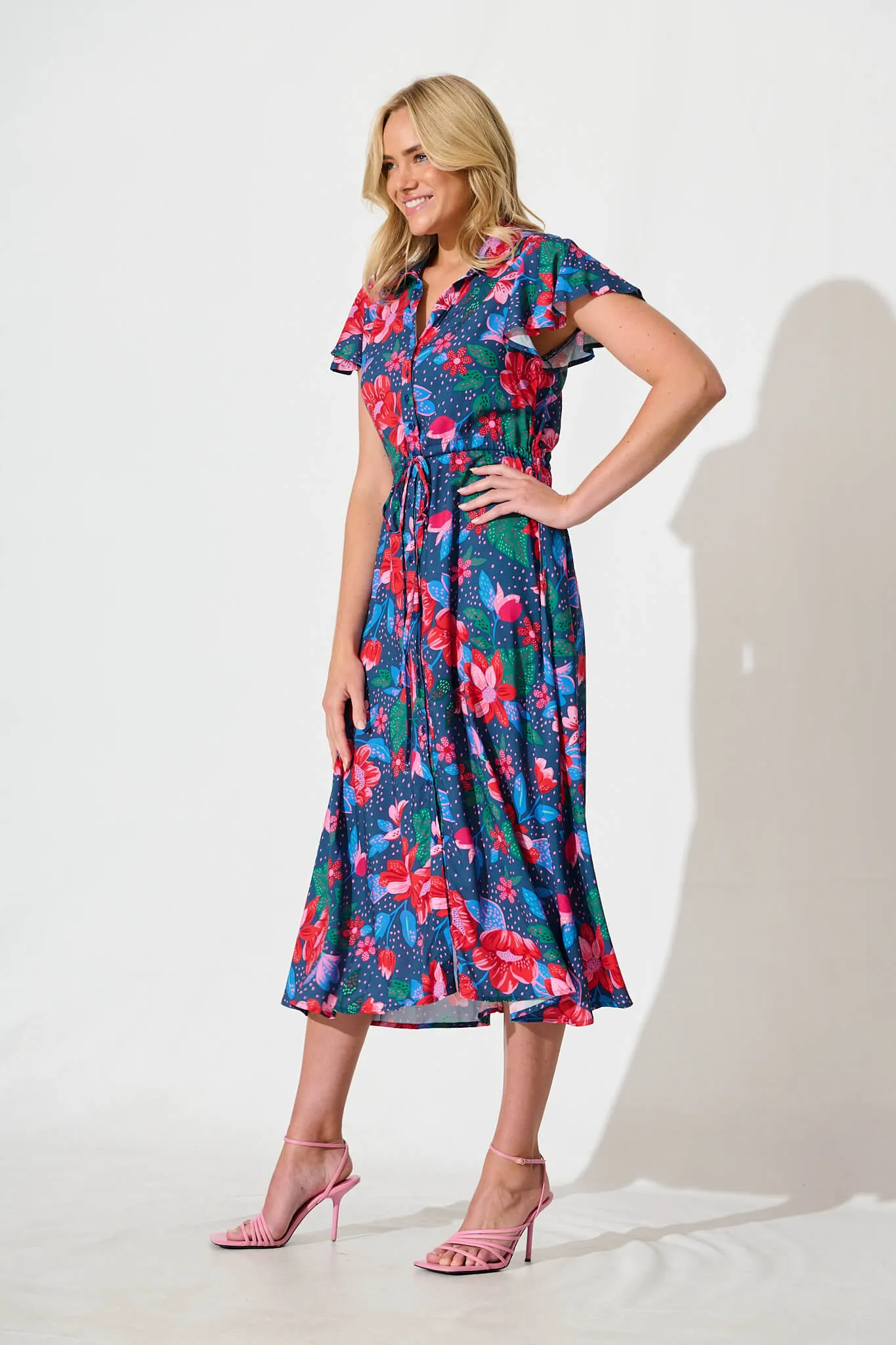 Sweet Lover Midi Dress in Navy with Red Floral sold by St Frock product image thumbnail 3