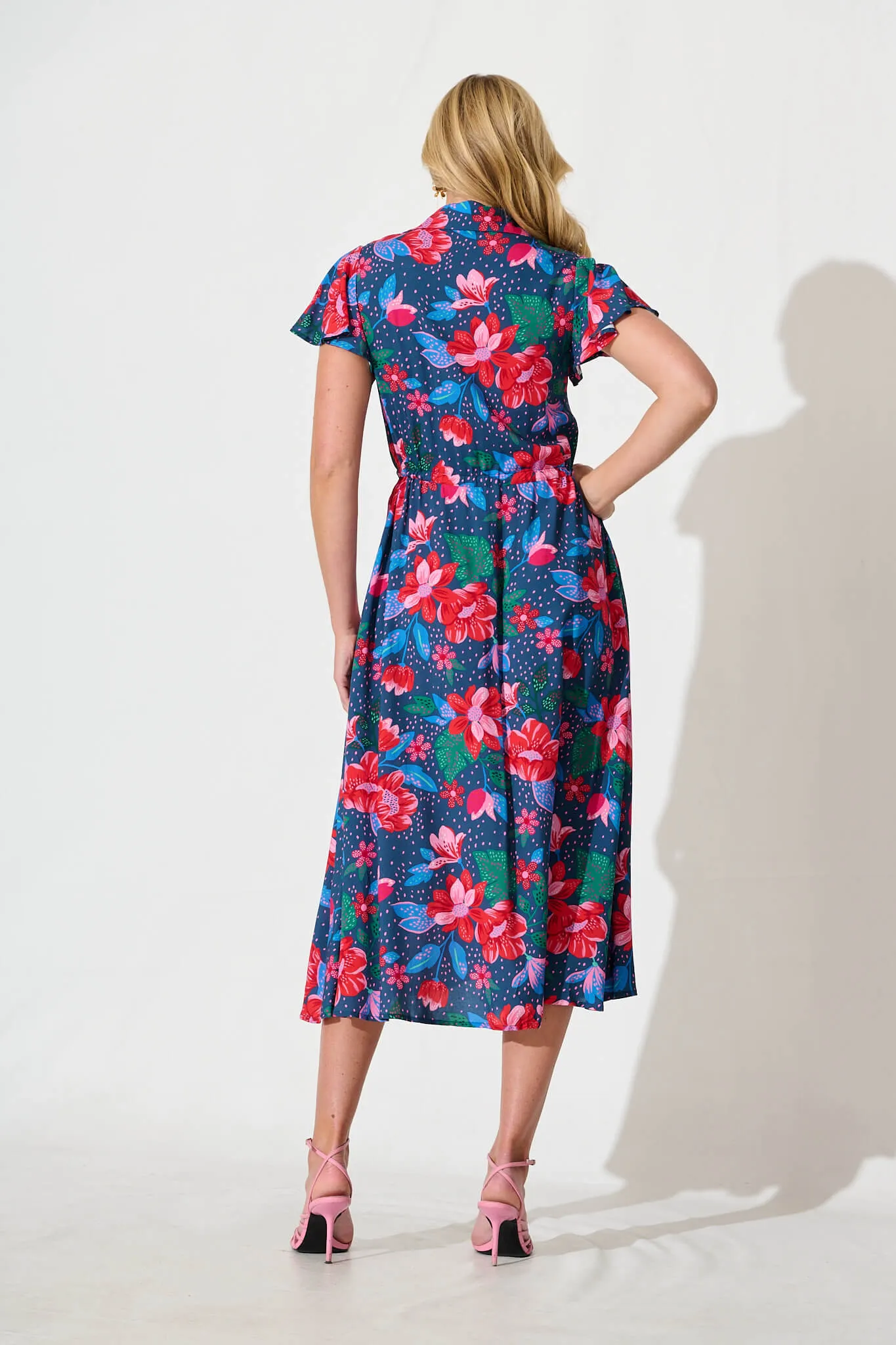 Sweet Lover Midi Dress in Navy with Red Floral sold by St Frock product image thumbnail 4
