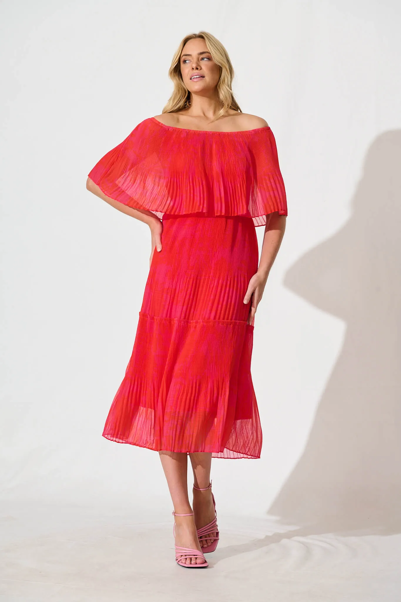 Arlette Midi Dress in Pink and Red Print sold by St Frock product image thumbnail 5