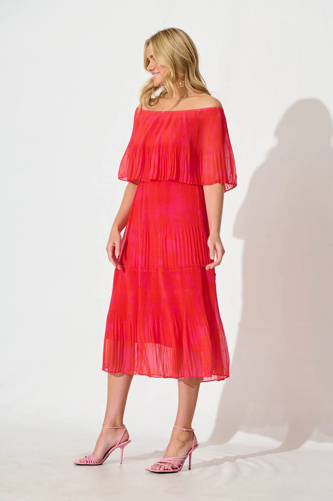 Arlette Midi Dress in Pink and Red Print sold by St Frock product image thumbnail 3