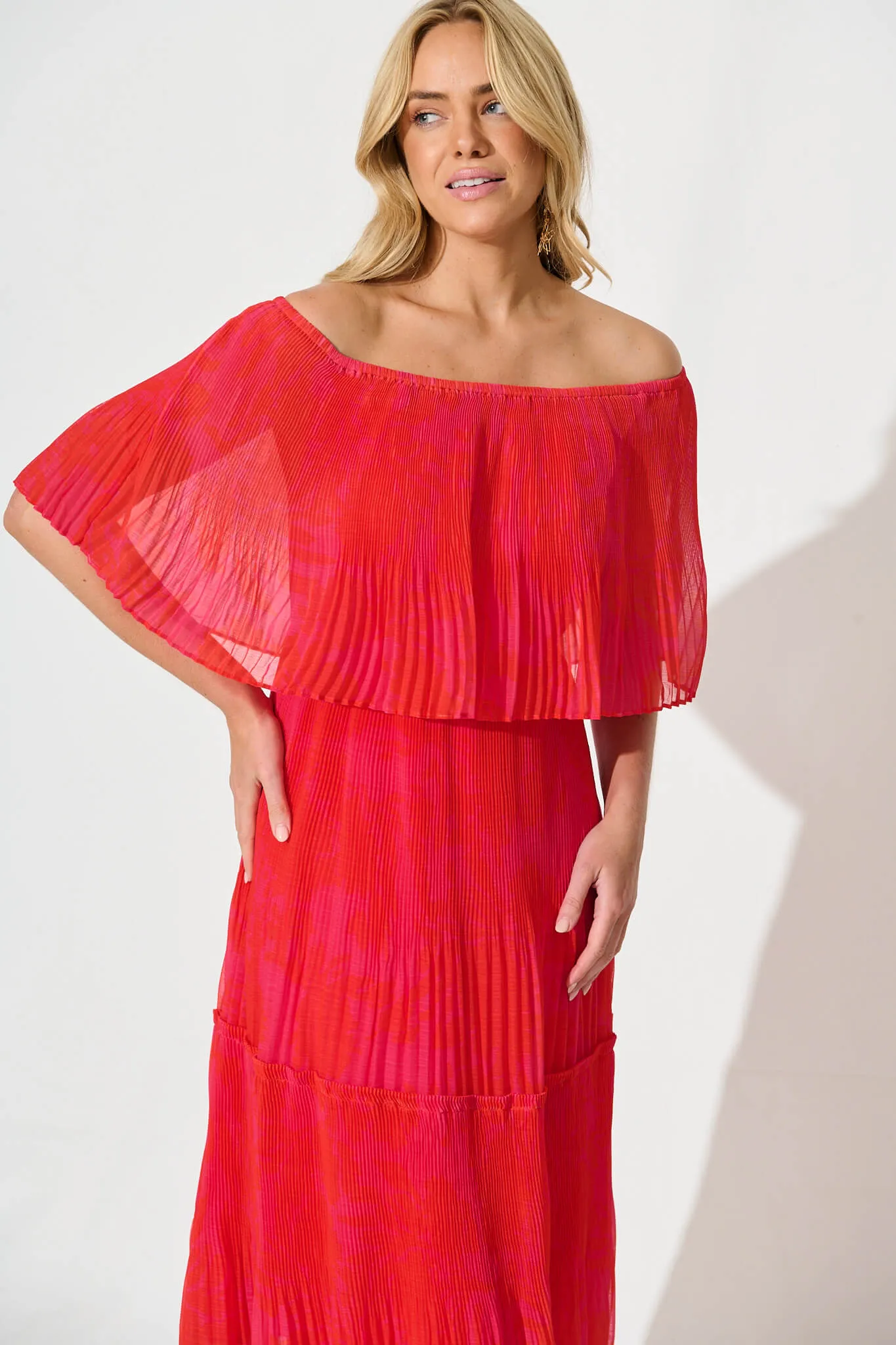 Arlette Midi Dress in Pink and Red Print sold by St Frock product image thumbnail 2