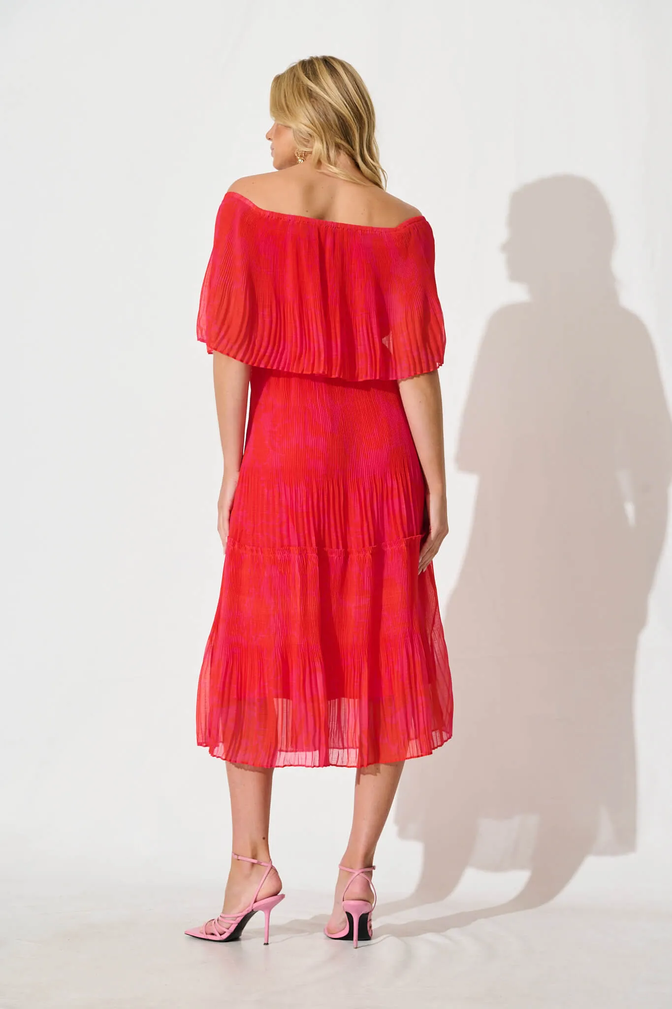 Arlette Midi Dress in Pink and Red Print sold by St Frock product image thumbnail 4