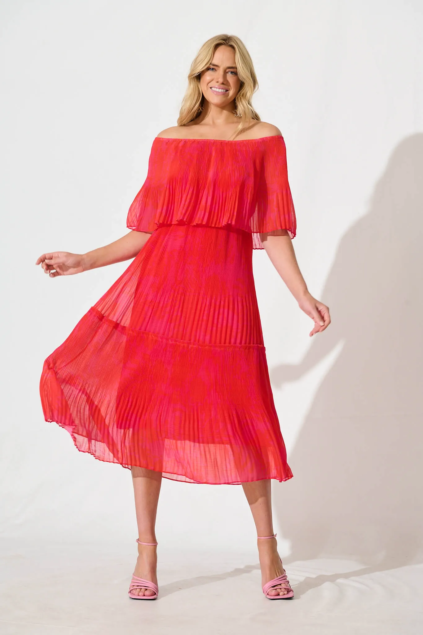 Arlette Midi Dress in Pink and Red Print sold by St Frock